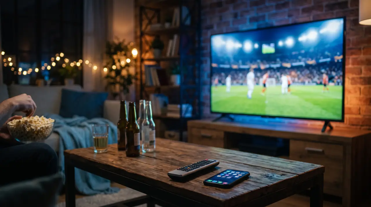 Sports streaming service showing a live game and channel guide
