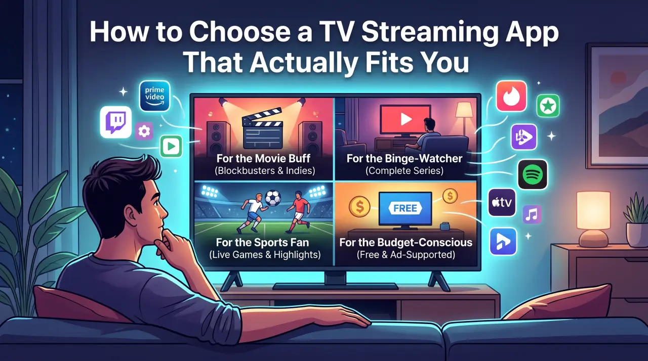 TV streaming app interface displayed across multiple devices