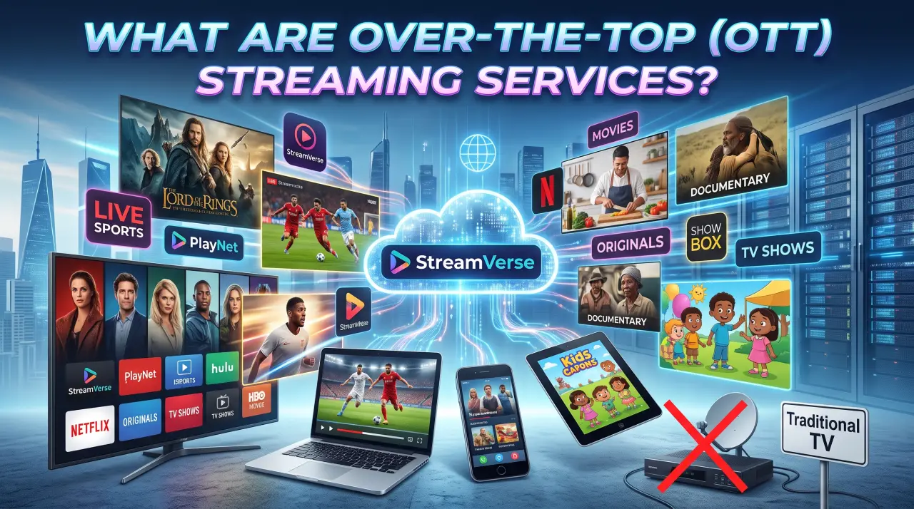 Over-the-top OTT streaming service playing on a connected TV