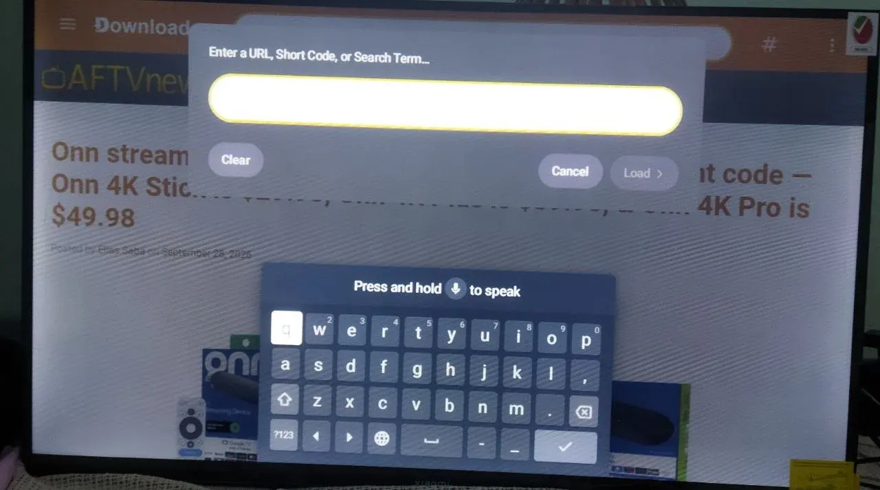 Downloader app URL entry screen on Fire TV